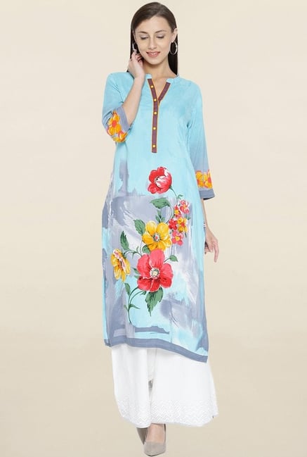 Shree Blue Floral Print Kurta Shree Blue Floral Print Kurta