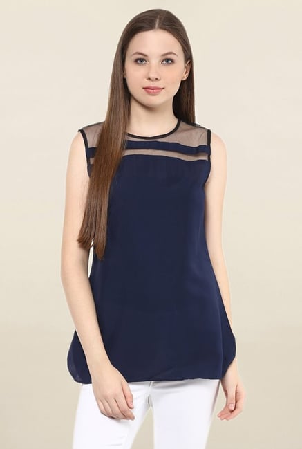 Mayra Navy Round Neck Top Mayra Navy Round Neck Top