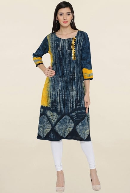 Shree Yellow & Navy Printed Kurta Shree Yellow & Navy Printed Kurta