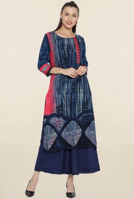 Shree Red & Navy Printed Kurta Shree Red & Navy Printed Kurta