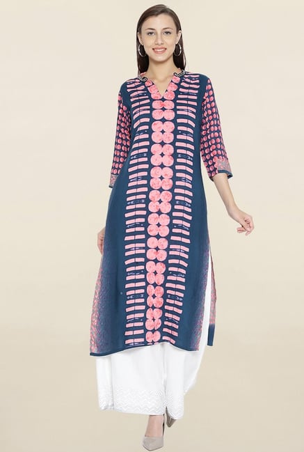 Shree Navy & Pink Printed Kurta Shree Navy & Pink Printed Kurta