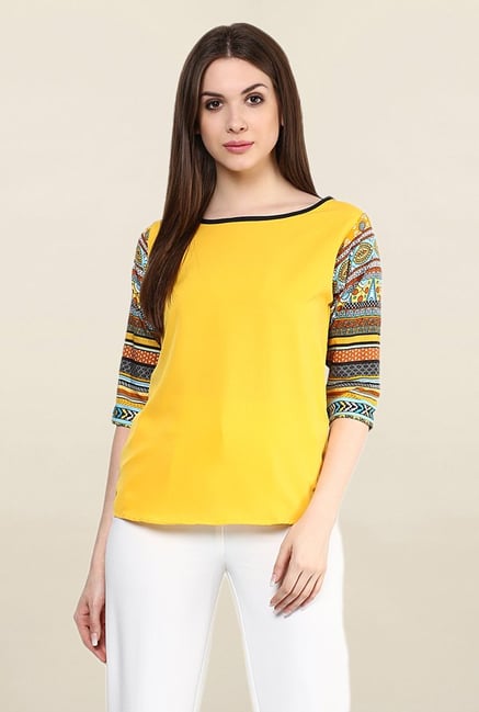 Mayra Yellow Round Neck Top Mayra Yellow Round Neck Top