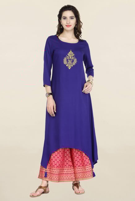 Varanga Blue & Pink Embroidered Kurta With Palazzo Varanga Blue & Pink Embroidered Kurta With Palazzo
