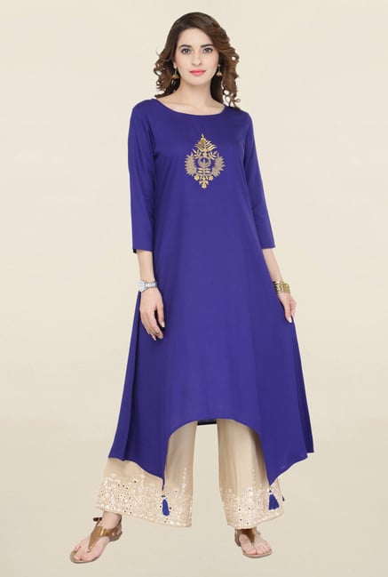 Varanga Blue & Beige Embroidered Kurta With Palazzo Varanga Blue & Beige Embroidered Kurta With Palazzo