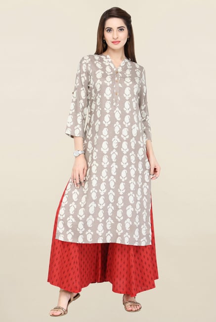 Varanga Beige & Red Printed Kurta With Palazzo Varanga Beige & Red Printed Kurta With Palazzo