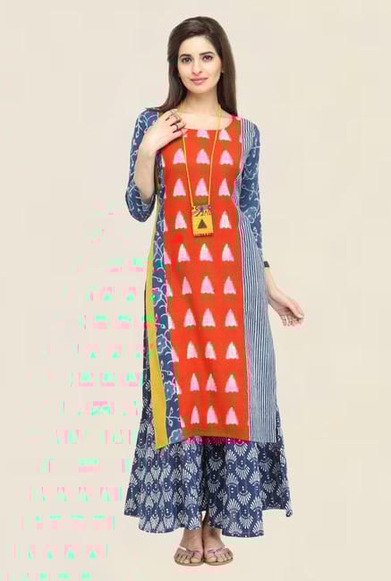 Varanga Red & Blue Printed Kurta With Palazzo Varanga Red & Blue Printed Kurta With Palazzo