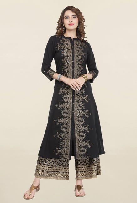 Varanga Black Printed Kurta With Palazzo Varanga Black Printed Kurta With Palazzo