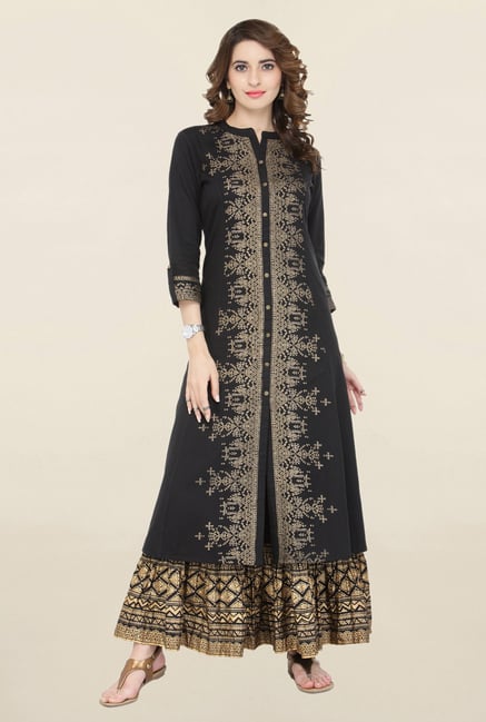 Varanga Black Printed Kurta With Skirt Varanga Black Printed Kurta With Skirt