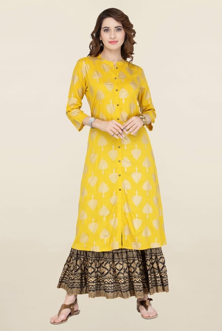 Varanga Yellow & Black Printed Kurta With Skirt Varanga Yellow & Black Printed Kurta With Skirt