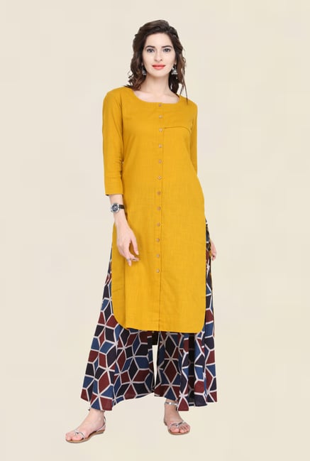 Varanga Mustard Solid Cotton Kurta Varanga Mustard Solid Cotton Kurta
