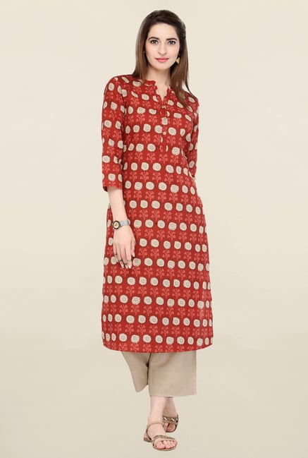 Varanga Red Printed Cotton Kurta Varanga Red Printed Cotton Kurta