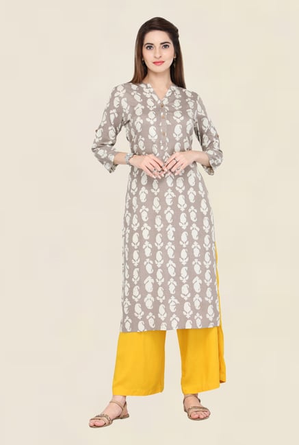 Varanga Beige & Yellow Printed Kurta With Palazzo Varanga Beige & Yellow Printed Kurta With Palazzo