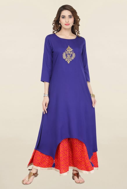 Varanga Blue & Pink Embroidered Kurta With Palazzo Varanga Blue & Pink Embroidered Kurta With Palazzo