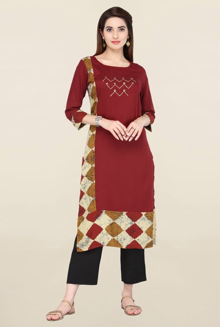 Varanga Red Embroidered Viscose Kurta Varanga Red Embroidered Viscose Kurta