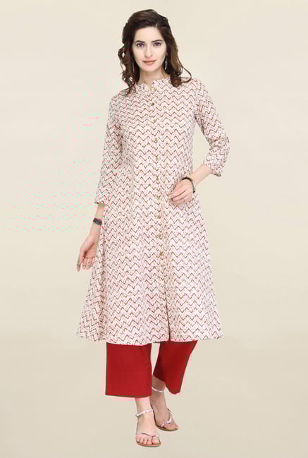 Varanga White & Red Printed Kurta With Pants Varanga White & Red Printed Kurta With Pants