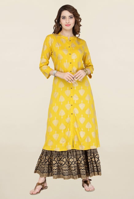Varanga Mustard Printed Viscose Kurta Varanga Mustard Printed Viscose Kurta