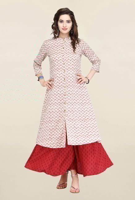 Varanga White & Red Printed Kurta With Palazzo Varanga White & Red Printed Kurta With Palazzo