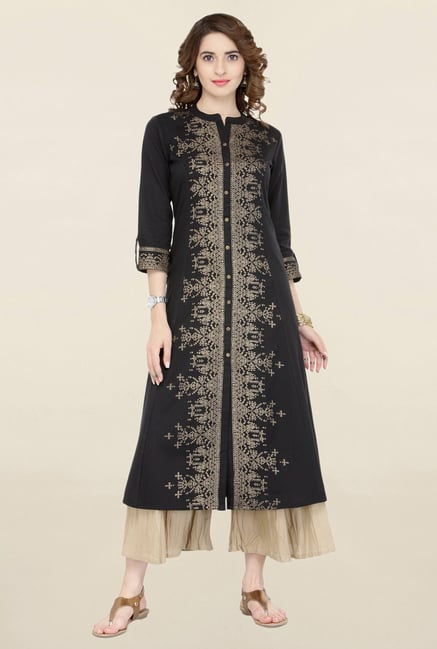 Varanga Black & Beige Printed Kurta With Palazzo Varanga Black & Beige Printed Kurta With Palazzo
