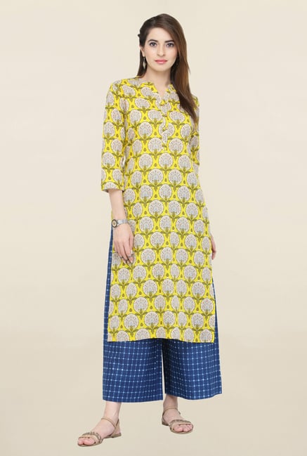 Varanga Yellow Printed Cotton Kurta Varanga Yellow Printed Cotton Kurta
