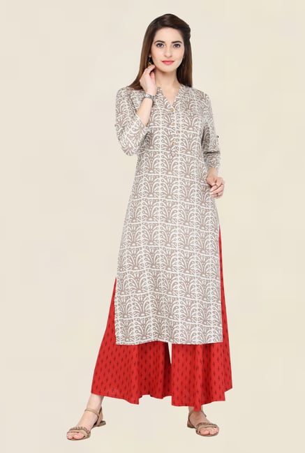 Varanga Beige & Red Printed Kurta With Palazzo Varanga Beige & Red Printed Kurta With Palazzo