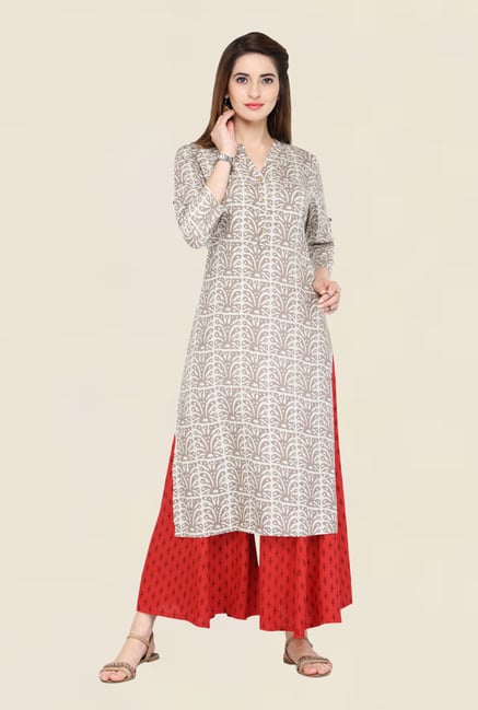 Varanga Beige Printed Viscose Kurta Varanga Beige Printed Viscose Kurta