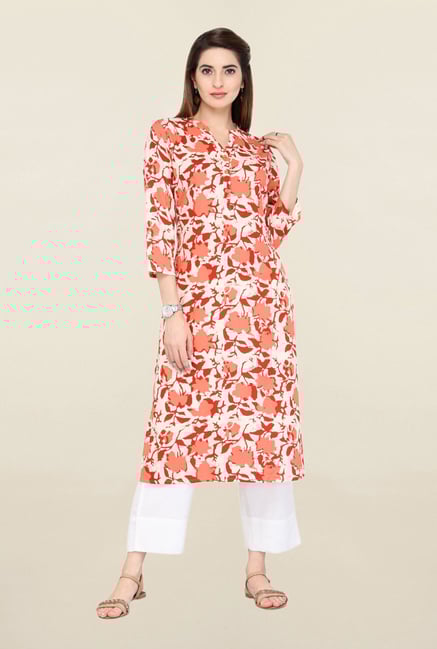 Varanga Orange & White Printed Kurta With Palazzo Varanga Orange & White Printed Kurta With Palazzo