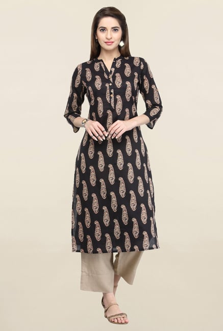 Varanga Black Printed Cotton Kurta Varanga Black Printed Cotton Kurta