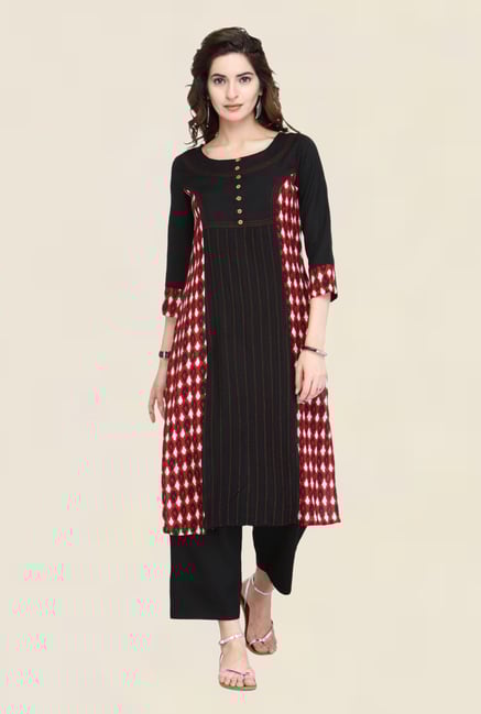 Varanga Black Ikkat Print Kurta With Pants Varanga Black Ikkat Print Kurta With Pants