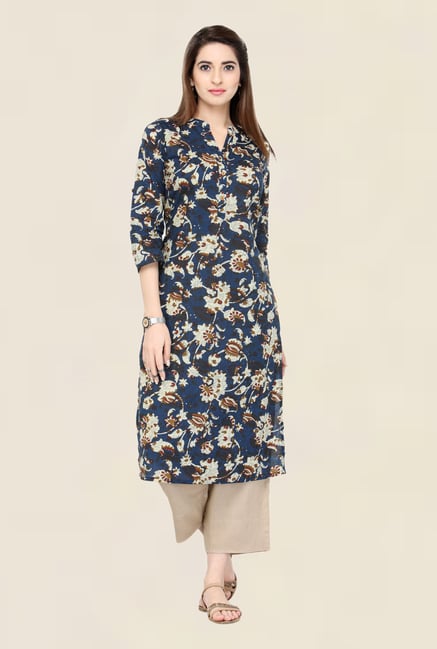 Varanga Teal & Beige Printed Kurta With Pants Varanga Teal & Beige Printed Kurta With Pants