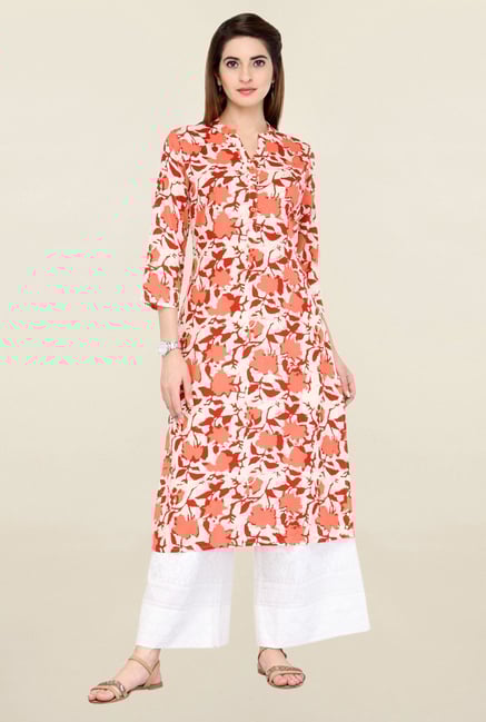 Varanga Orange & White Printed Kurta With Palazzo Varanga Orange & White Printed Kurta With Palazzo