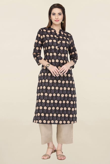 Varanga Black & Beige Printed Kurta With Pants Varanga Black & Beige Printed Kurta With Pants