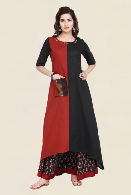 Varanga Black Solid Cotton Kurta Varanga Black Solid Cotton Kurta