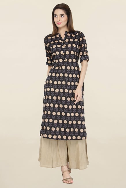 Varanga Black & Beige Printed Kurta With Palazzo Varanga Black & Beige Printed Kurta With Palazzo