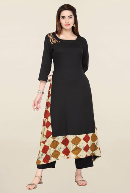 Varanga Black Solid Kurta With Pants Varanga Black Solid Kurta With Pants