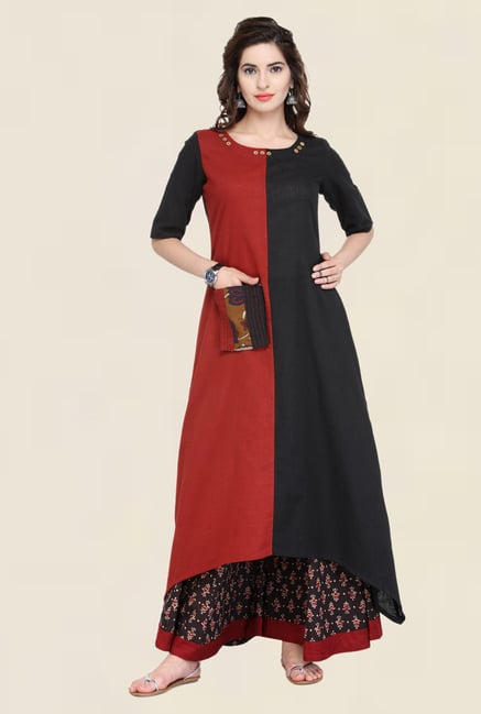 Varanga Black Solid Kurta With Palazzo Varanga Black Solid Kurta With Palazzo