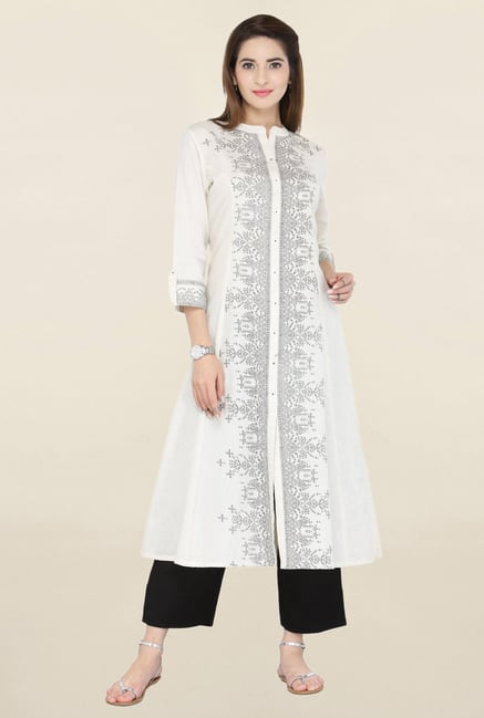 Varanga White & Black Printed Kurta With Pants Varanga White & Black Printed Kurta With Pants