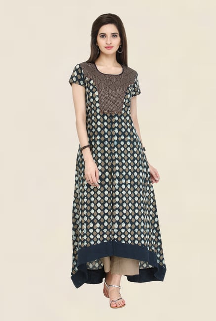 Varanga Navy Printed Cotton Kurta Varanga Navy Printed Cotton Kurta