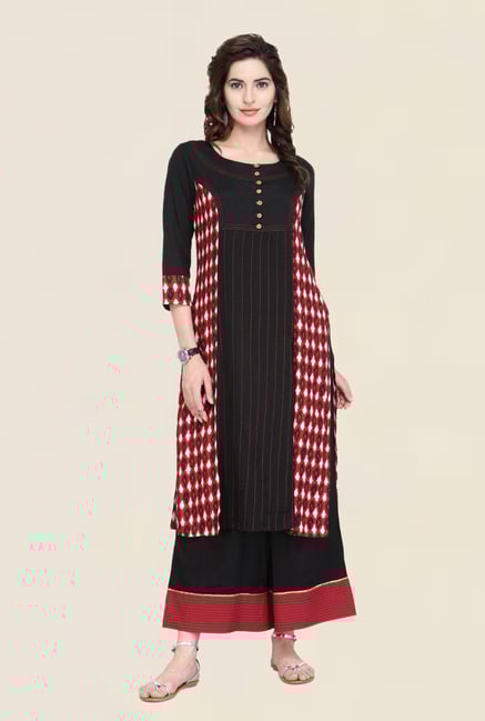 Varanga Black Printed Kurta With Palazzo Varanga Black Printed Kurta With Palazzo