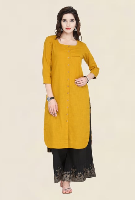 Varanga Mustard & Black Solid Kurta With Palazzo Varanga Mustard & Black Solid Kurta With Palazzo