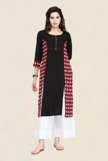 Varanga Black & White Printed Kurta With Palazzo Varanga Black & White Printed Kurta With Palazzo