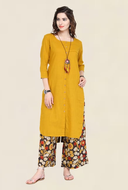 Varanga Mustard & Black Solid Kurta With Palazzo Varanga Mustard & Black Solid Kurta With Palazzo