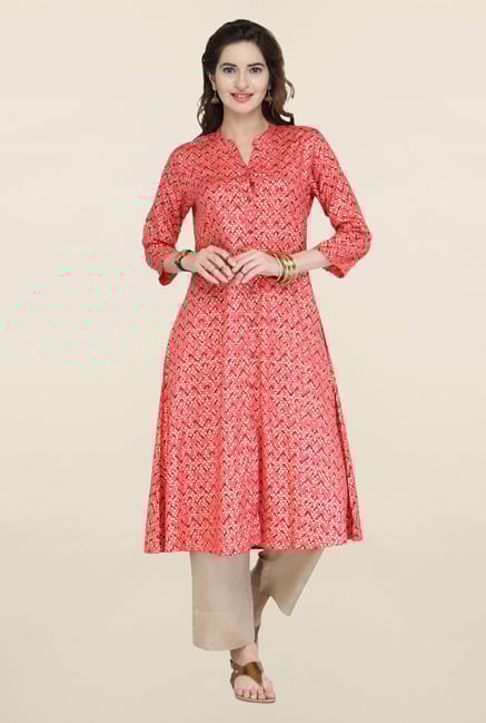 Varanga Orange & Beige Printed Kurta With Palazzo Varanga Orange & Beige Printed Kurta With Palazzo