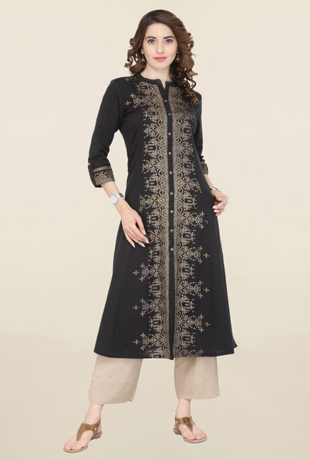 Varanga Black Printed Cotton Kurta Varanga Black Printed Cotton Kurta