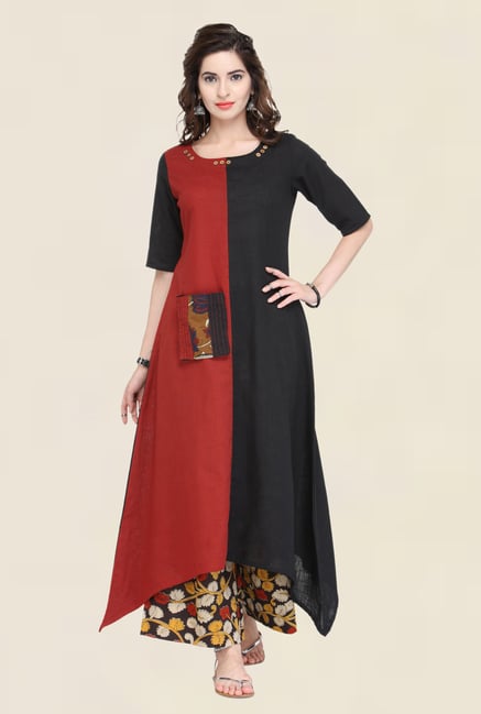 Varanga Black & Maroon Solid Kurta With Palazzo Varanga Black & Maroon Solid Kurta With Palazzo