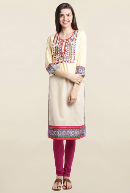 Suthidori Yellow & Beige Embroidered Kurta Suthidori Yellow & Beige Embroidered Kurta