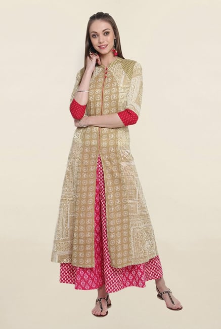 Suthidori Beige Printed Kurta Suthidori Beige Printed Kurta