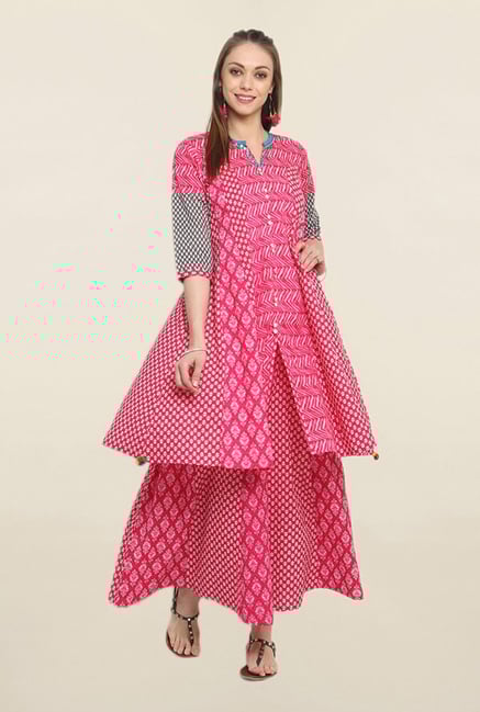 Suthidori Pink Printed Anarkali Kurta Suthidori Pink Printed Anarkali Kurta