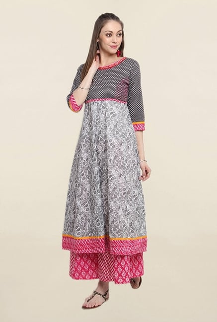 Suthidori Grey & Black Printed Kurta Suthidori Grey & Black Printed Kurta
