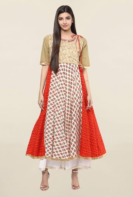 Suthidori Beige Printed Kurta Suthidori Beige Printed Kurta