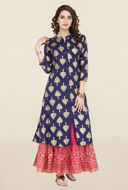 Varanga Blue & Pink Printed Kurta With Palazzo Varanga Blue & Pink Printed Kurta With Palazzo